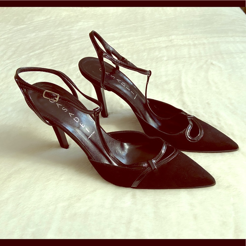 Casadei black suede heels